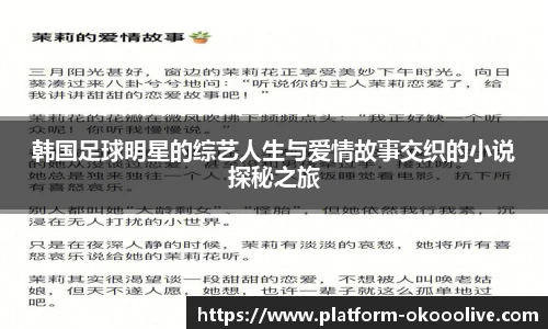 韩国足球明星的综艺人生与爱情故事交织的小说探秘之旅